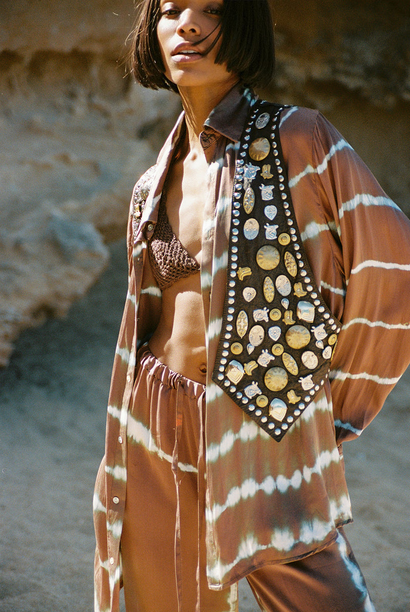 brown three-piece batik set